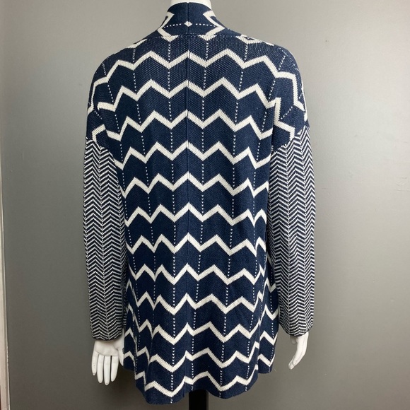 Margaret O'Leary Cardigan Chevron Stripes Blue & Winter White extra small Cotton - Picture 2 of 11
